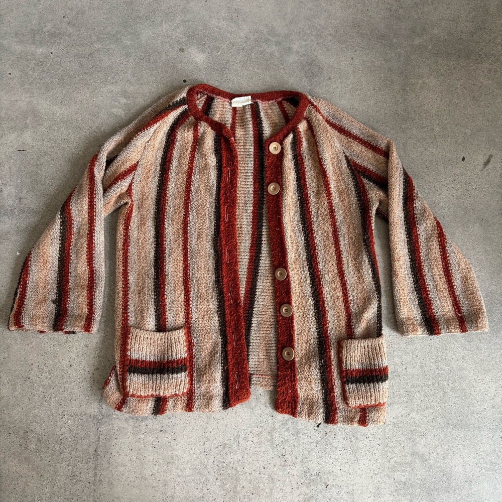Red and Cream Striped Cropped Jacket with Textured Fabric